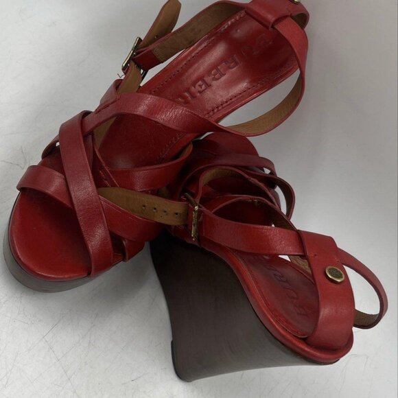 Burberry Women's 9 Strappy Red Leather 1.5" Platform Stacked Wedge 5.5" Heels - Picture 12 of 13